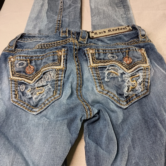 Rock Revival Distressed Thrash Grunge Blue Designer Jeans (#259) - Picture 7 of 11